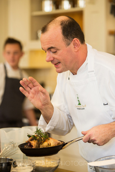 chef stephen bulmer leading a cookery course at swinton park hotel