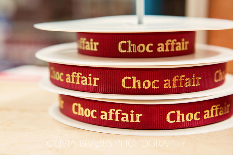 pile of branded ribbon for choc affair factory in york