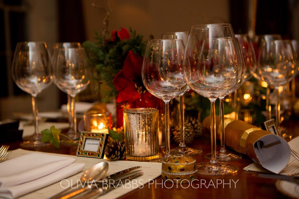 table setting and glass ware for dine catering festive ambassadors dinner
