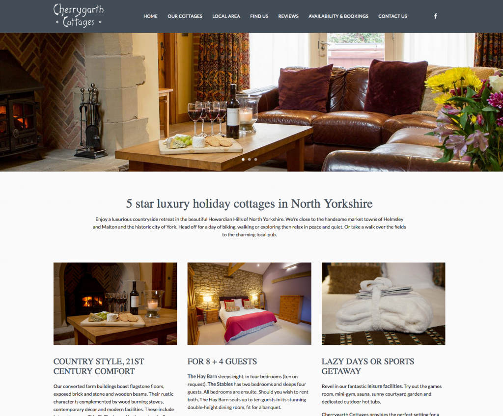 screen grab for new website for luxury country rental property