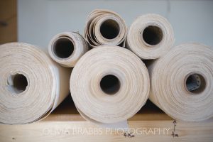 rolls of marquee canvas during manufacturing photography shoot for wills marquees in yorkshire