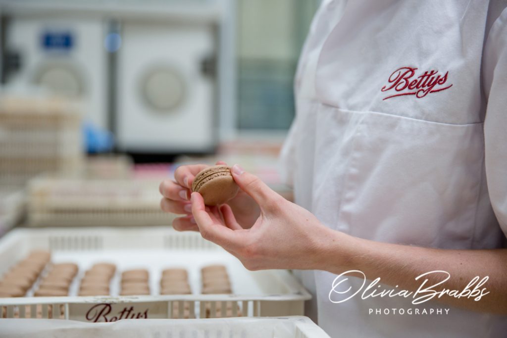 macaron in production bettys craft bakery www.oliviabrabbs.co.uk