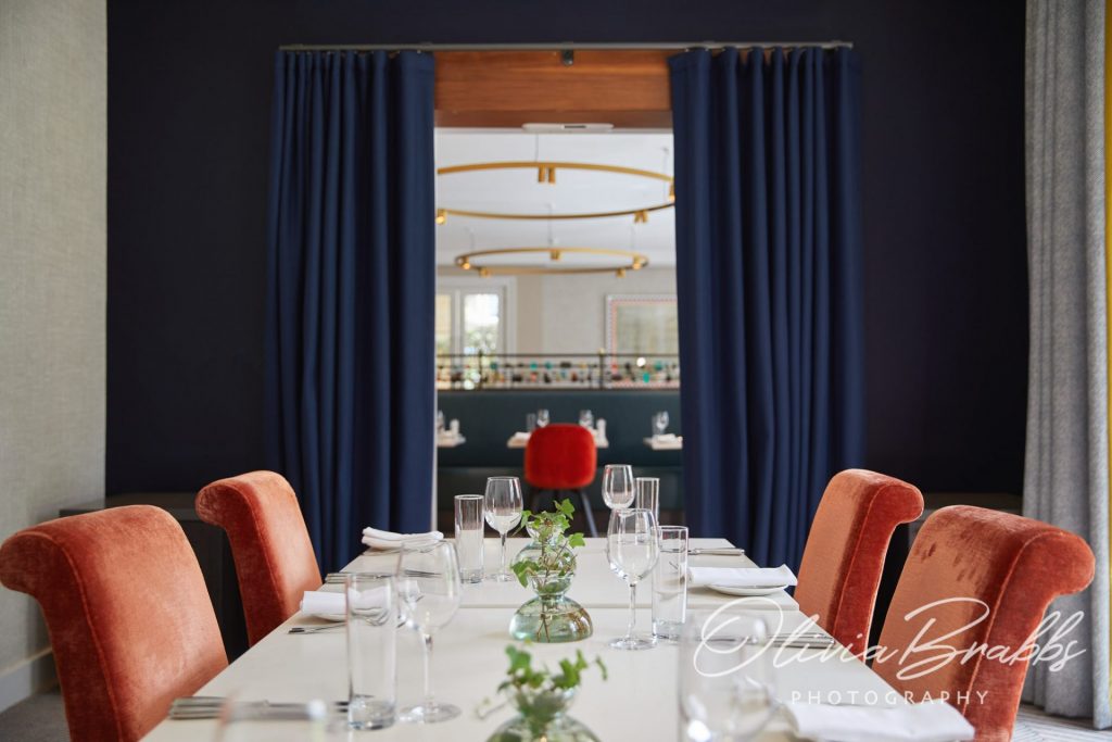 hospitality photography of private dining room at the clocktower brasserie