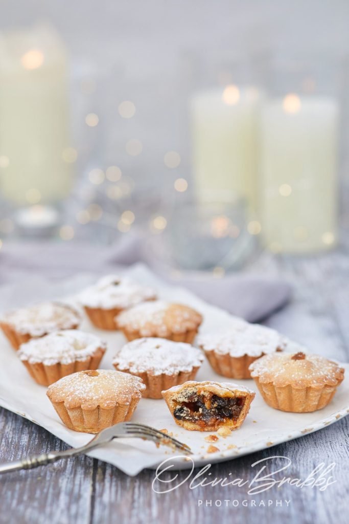 styled food photography of festive mince pies for yorkshire farm shop