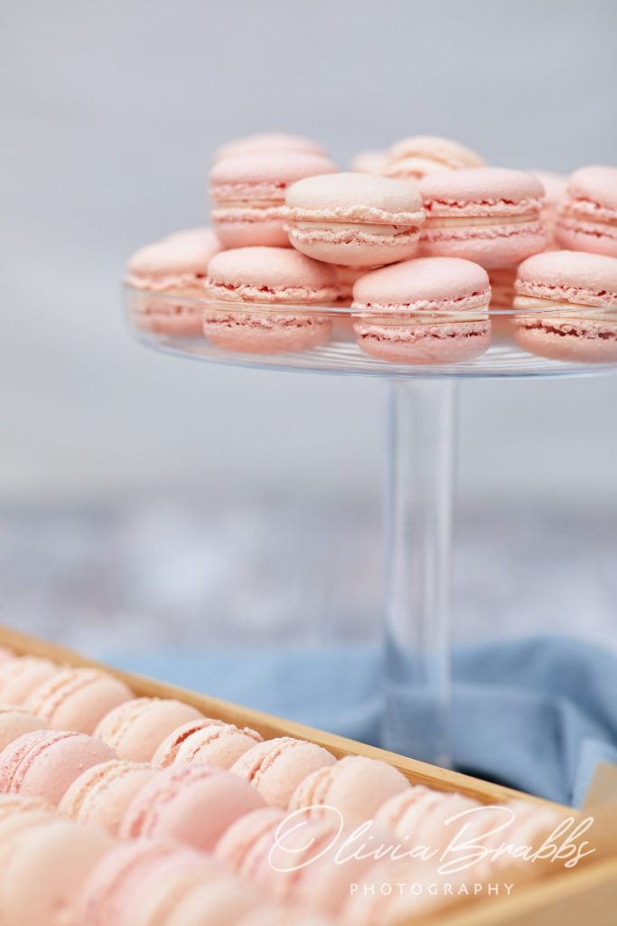 pink macarons styled and photographed for food brochure