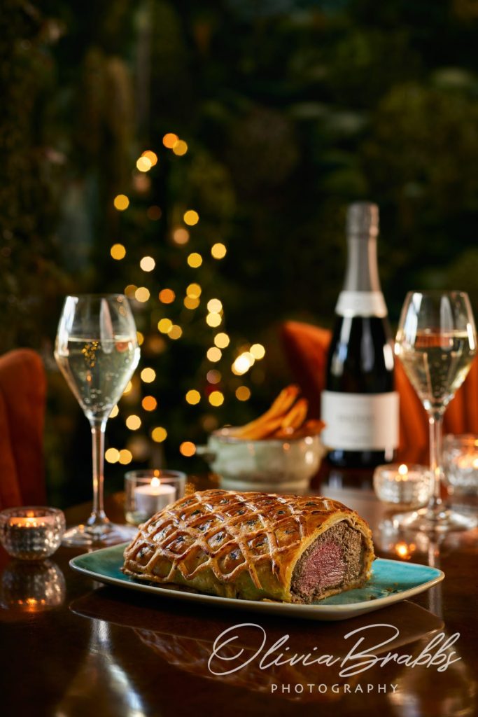 beef wellington with christmas styling by yorkshire photographer olivia brabbs