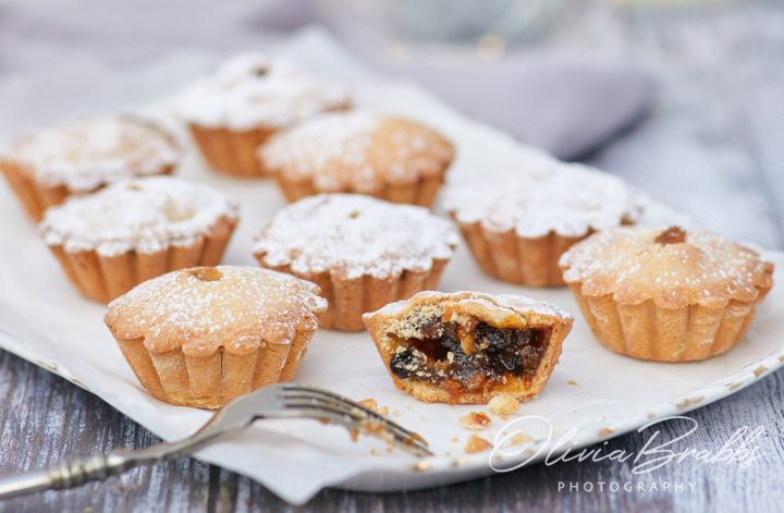 styled food photography for farm shop christmas brochure featuring mince pies