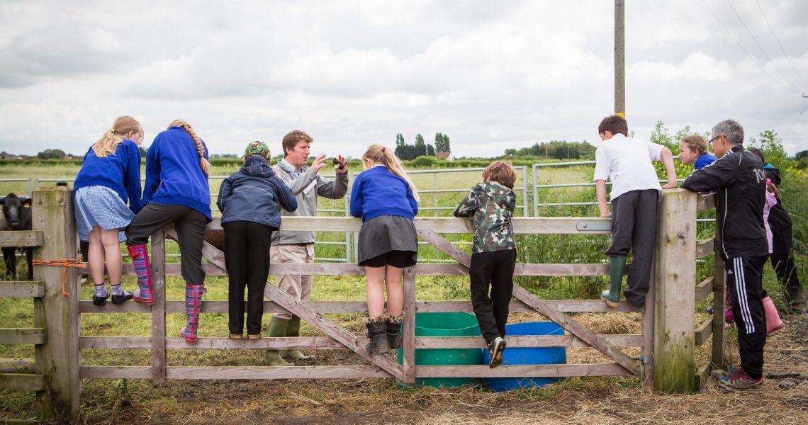 open farm day Yorkshire-documentary photography showing education talk from farmer